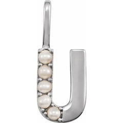 14K Yellow Gold Cultured White Freshwater Pearl Initial Charm Pendant
