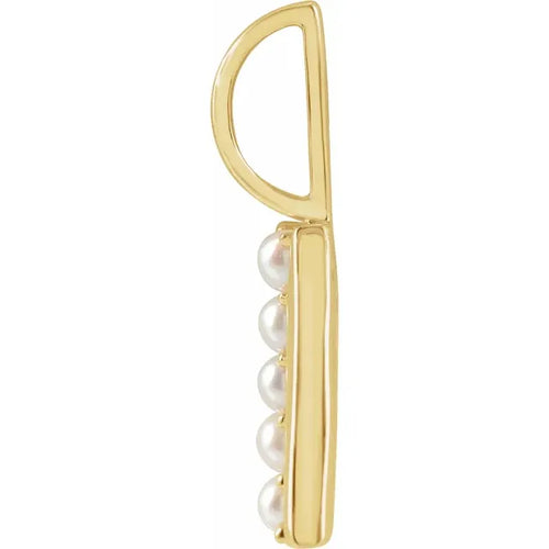 14K Yellow Gold Cultured White Freshwater Pearl Initial Charm Pendant