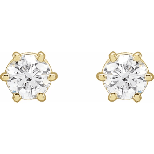 14K Yellow 1/2 CTW Natural Diamond 6-Prong GH Color, SI 2-3 Clarity Friction Post Stud Earrings