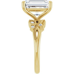 14K Yellow Gold Emerald Engagement Ring Semi-Mounting with Lab Diamonds