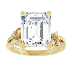 14K Yellow Gold Emerald Engagement Ring Semi-Mounting with Lab Diamonds