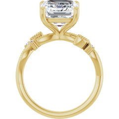14K Yellow Gold Emerald Engagement Ring Semi-Mounting with Lab Diamonds