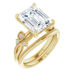 14K Yellow Gold Emerald Engagement Ring Semi-Mounting with Lab Diamonds