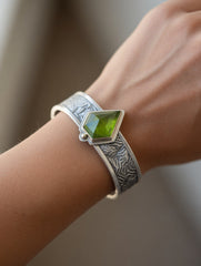 Peridot Silver Cuff | 18K Gold Rose Cut Statement