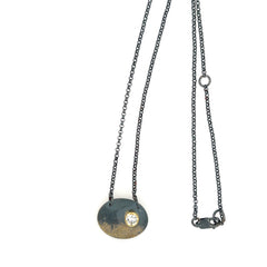 Primal Oval Pendant Set with Round Heirloom Diamond in 18K Gold and Oxidized Silver
