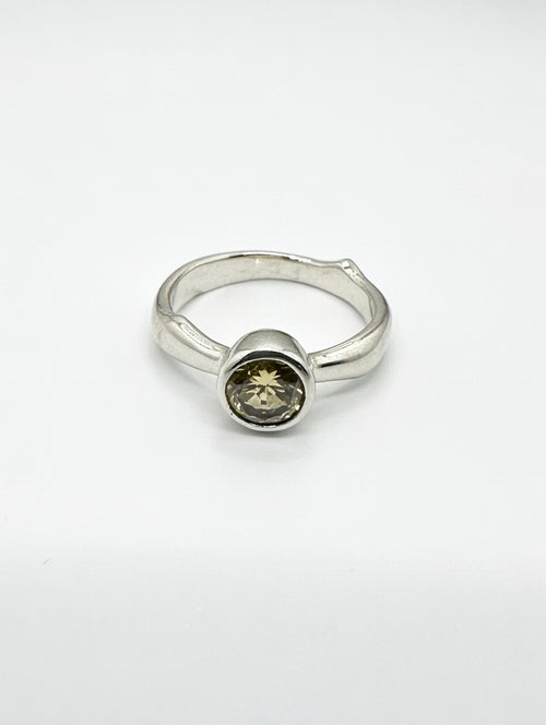 14kt White Gold Twig with Green Yellow Rustic Diamond Solitaire Ring