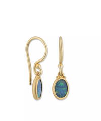 24K All Gold Ocean Oval Opal Doublet Earrings