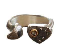 Silver Solomon Diamond and Moissanite Ring with 14K Yellow Gold Accent