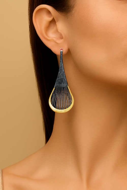 Teardrop Textured Earrings with Ruby Accent