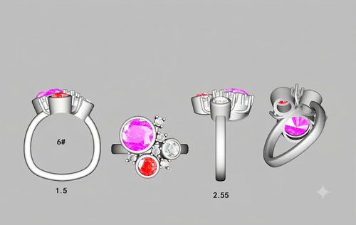 Custom Cluster Ring design with Heirloom Star Sapphire Ruby and Diamonds