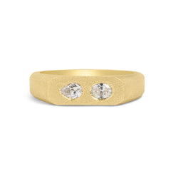Diamond Pear & Oval Flush Toi Et Moi Signet Band in Yellow Gold