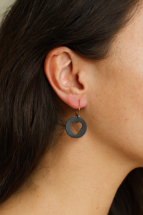 Oxidized Silver Heart Negative Space Drop Earrings with 14k Gold Wires