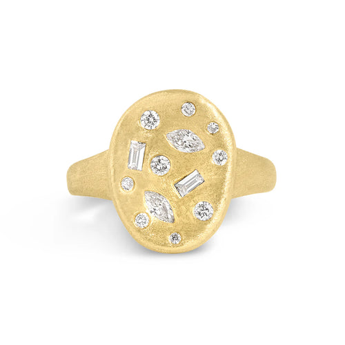 Diamond Fancy Scatter Artisan Ring in Yellow Gold