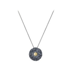 Radiant Sunburst Pendant Necklace in Silver, Gold & Diamond