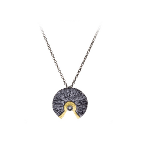Textured Sunburst Pendant Necklace in Silver & Gold