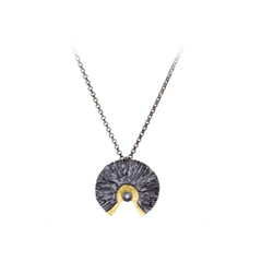 Textured Sunburst Pendant Necklace in Silver & Gold