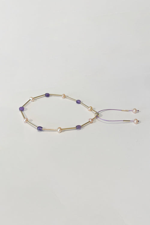 Amethyst and Pearl Gold-Filled Adjustable Bracelet
