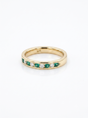 14k Gold Channel Set Green and White Stone Ring