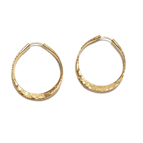 Small Hammered 3D Style Gold-Filled Hoops Earrings