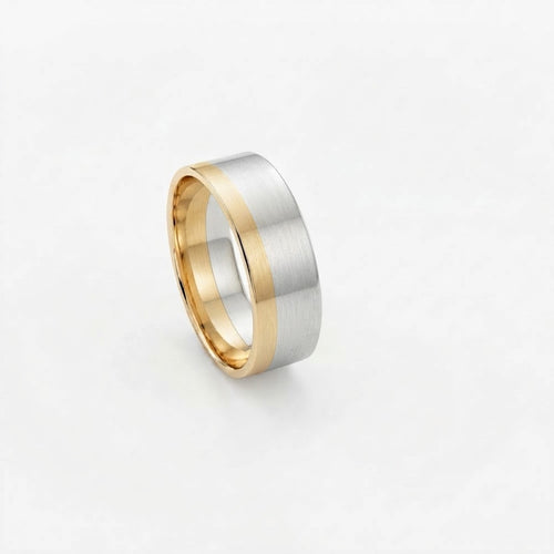 14k Gold and Sterling Silver 7.2 mm Modern Flat Shape Two-tone Mixed Metal Ring