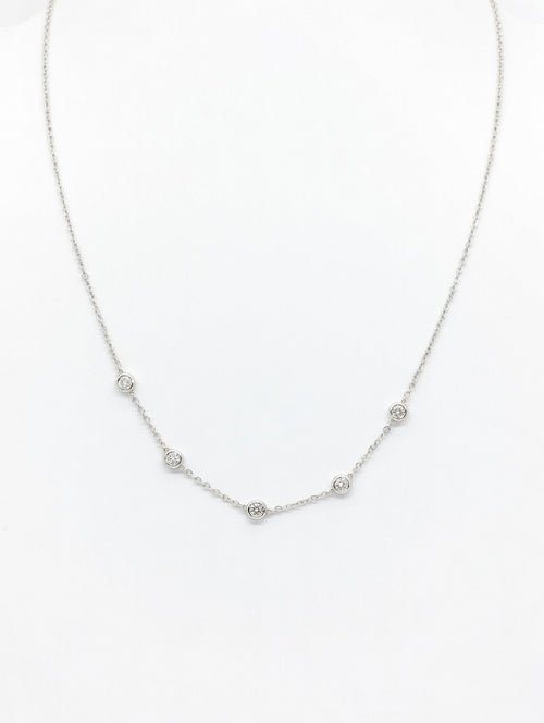 Five Lab-Created 2.5 MM Round Diamond Station Necklace in 14k White Gold