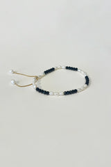 B&W Rice Freshwater Pearls and Black Spinel Adjustable Gold-Filled Chain Bracelet