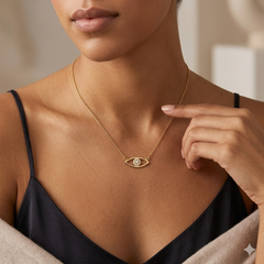 Diamond Evil Eye Necklace | 14K Gold 18 Inch