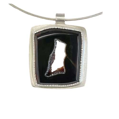 Mahogany druzy agate, Silver bezel, 18" Silver cable 1.5mm