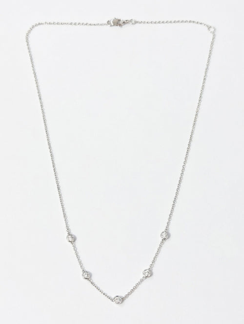 Five Lab-Created 2.5 MM Round Diamond Station Necklace in 14k White Gold