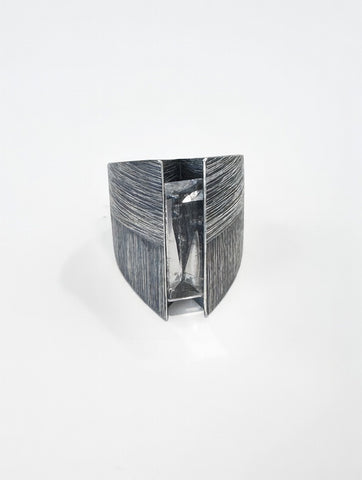 Serendipity Labradorite Ring with Polished Pedals and Etched Texture in Sterling Silver