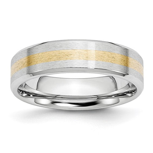 14k Gold Inlay Satin and Polished Finish 6mm Cobalt Band