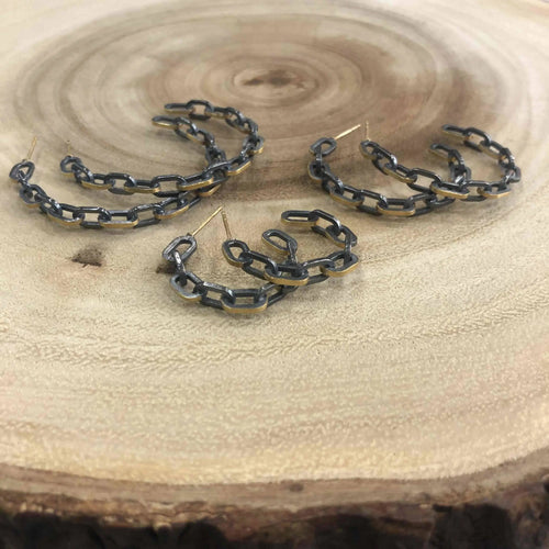 CHILL-LINK Hoop Earrings – 24K Gold & Oxidized Silver