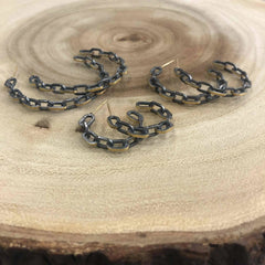 CHILL-LINK Hoop Earrings – 24K Gold & Oxidized Silver