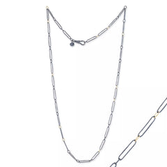 Clipper Necklace – 22K Gold & Oxidized Silver Link Necklace with Diamond Clasp