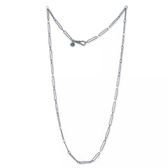 Clipper Necklace – 22K Gold & Oxidized Silver Link Necklace with Diamond Clasp