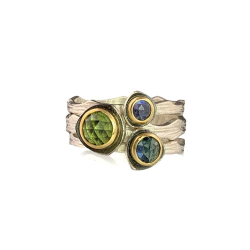 Cloud Forest Rose Cut Peridot Stacking Ring - Bright