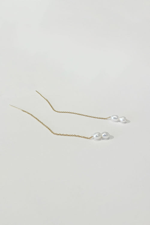 Gold-Filled Chain Threader Earrings with Freshwater Rice Pearls