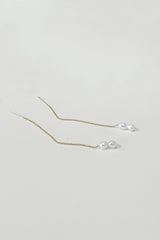 Gold-Filled Chain Threader Earrings with Freshwater Rice Pearls