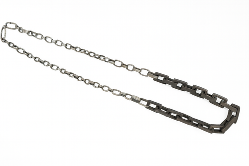 Wood Link Necklace | Etched Silver Chain