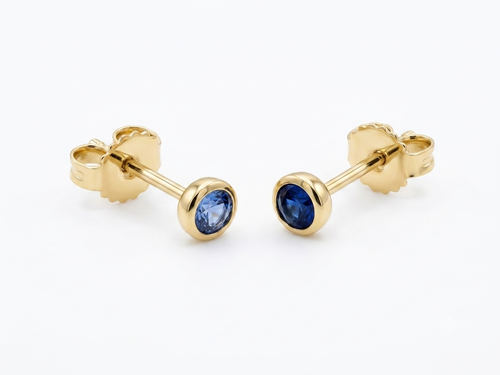 18K Yellow Gold Blue Sapphire Stud Earrings