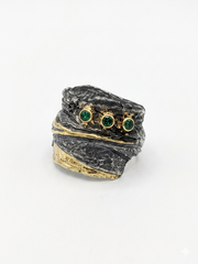 Textured Band Ring with Gold Accents with 2.25 mm Lab Emerald