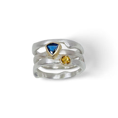 Twig Stacking Ring with 14K Yellow Gold Bezel & 1/2 Carat Trillion Cut Natural Sapphire