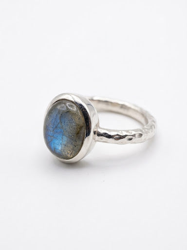 Oval Labradorite 14K White Gold Ring - Custom
