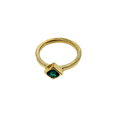 22k Gold Bezel Set Solitaire Ring with Radiant Cut Natural Emerald