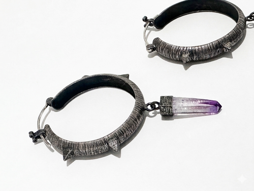 Purple Crystal Arrowhead Earrings | Sterling Silver