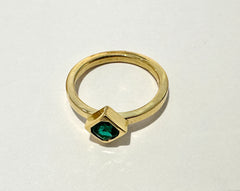 22k Gold Bezel Set Solitaire Ring with Radiant Cut Natural Emerald