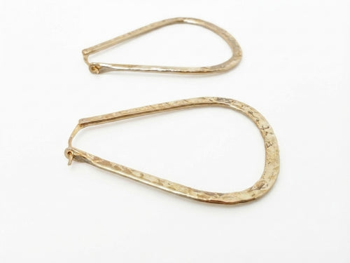 Large Hammered Triangular-Shaped  Gold-Filled Hoops Earrings