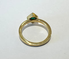 22k Gold Bezel Set Solitaire Ring with Radiant Cut Natural Emerald