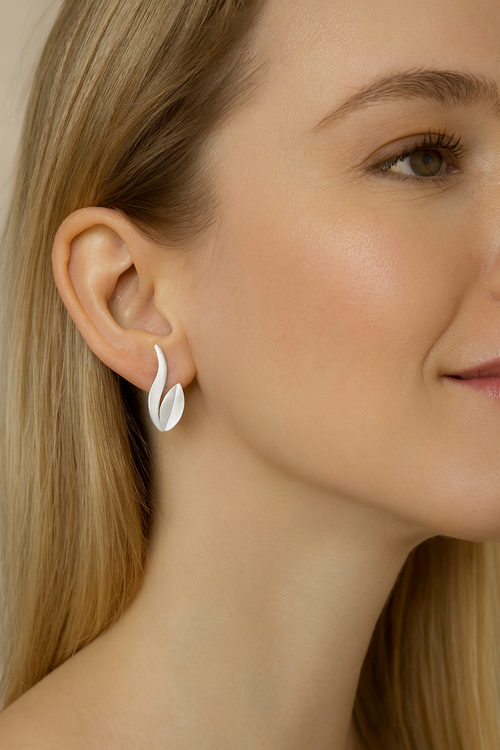 Delicate Swan Silver Post Earrings