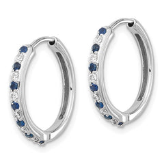 14k White Gold Diamond and Sapphire Hinged Hoop Earrings